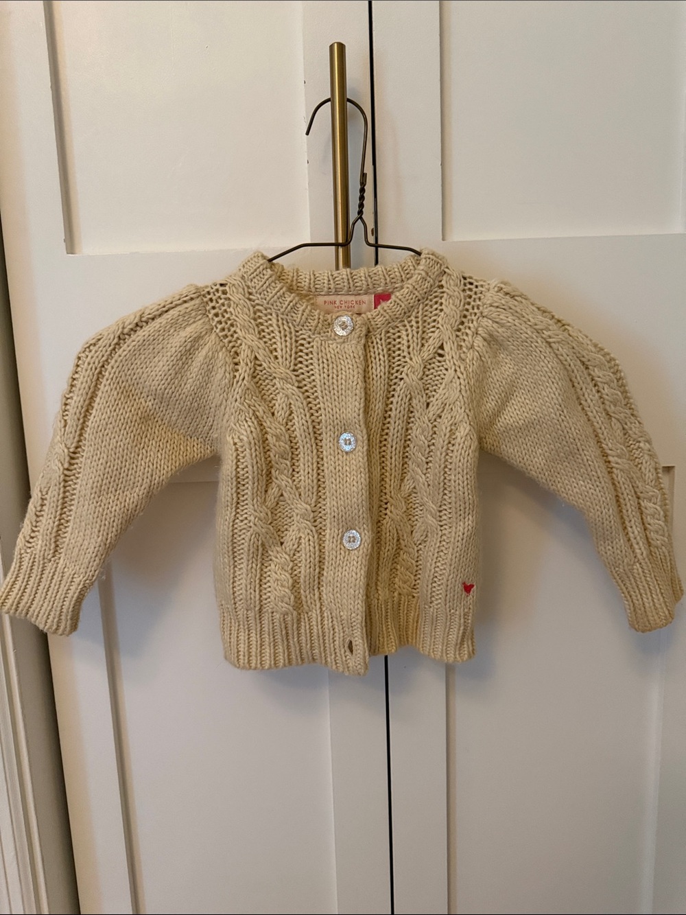 Pink Chicken Cream Cable Knit Cardigan